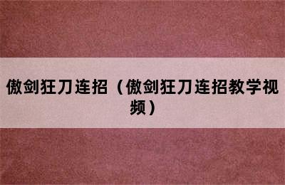 傲剑狂刀连招（傲剑狂刀连招教学视频）