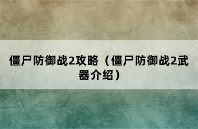 僵尸防御战2攻略（僵尸防御战2武器介绍）