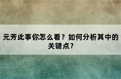 元芳此事你怎么看？如何分析其中的关键点？