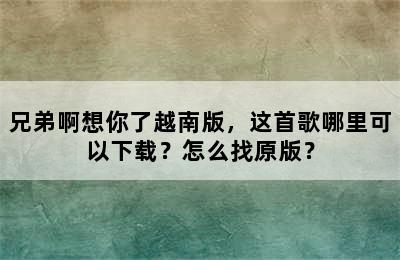 兄弟啊想你了越南版，这首歌哪里可以下载？怎么找原版？