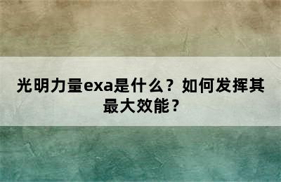 光明力量exa是什么？如何发挥其最大效能？