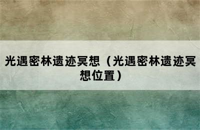 光遇密林遗迹冥想（光遇密林遗迹冥想位置）