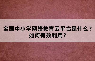 全国中小学网络教育云平台是什么？如何有效利用？