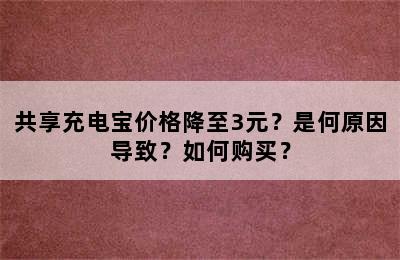 共享充电宝价格降至3元？是何原因导致？如何购买？