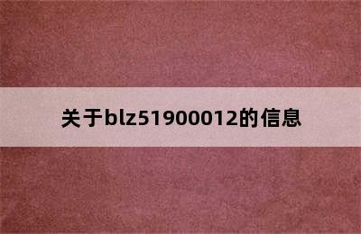 关于blz51900012的信息