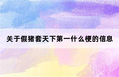 关于假猪套天下第一什么梗的信息