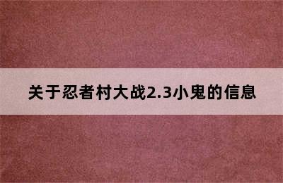 关于忍者村大战2.3小鬼的信息