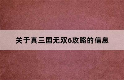 关于真三国无双6攻略的信息