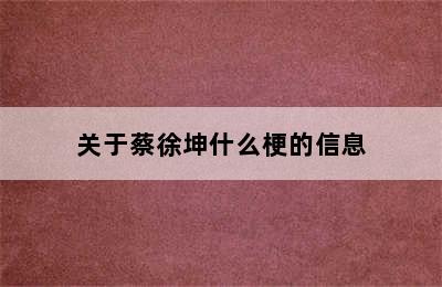 关于蔡徐坤什么梗的信息