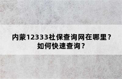 内蒙12333社保查询网在哪里？如何快速查询？