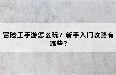 冒险王手游怎么玩？新手入门攻略有哪些？