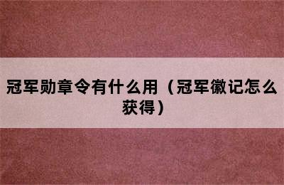 冠军勋章令有什么用（冠军徽记怎么获得）