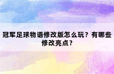 冠军足球物语修改版怎么玩？有哪些修改亮点？