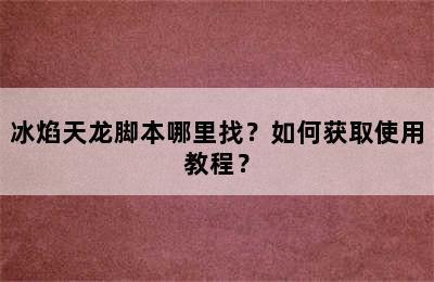 冰焰天龙脚本哪里找？如何获取使用教程？