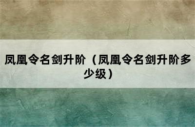 凤凰令名剑升阶（凤凰令名剑升阶多少级）