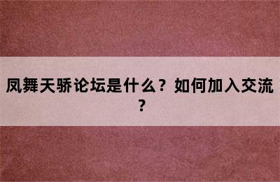 凤舞天骄论坛是什么？如何加入交流？