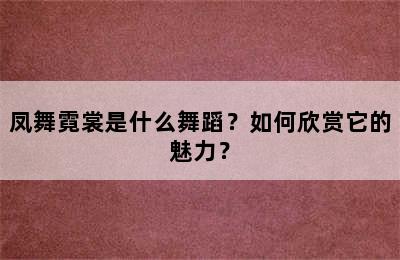 凤舞霓裳是什么舞蹈？如何欣赏它的魅力？