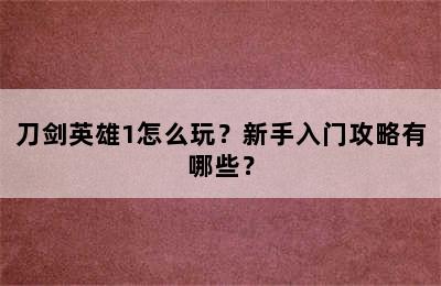 刀剑英雄1怎么玩？新手入门攻略有哪些？