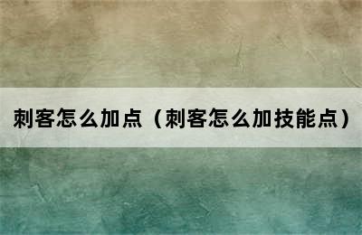 刺客怎么加点（刺客怎么加技能点）