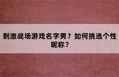 刺激战场游戏名字男？如何挑选个性昵称？