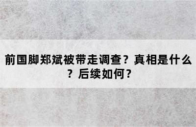 前国脚郑斌被带走调查？真相是什么？后续如何？