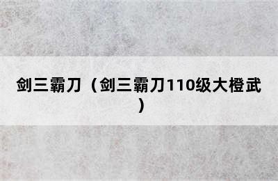 剑三霸刀（剑三霸刀110级大橙武）