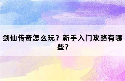 剑仙传奇怎么玩？新手入门攻略有哪些？