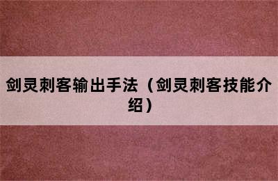 剑灵刺客输出手法（剑灵刺客技能介绍）