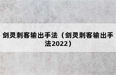 剑灵刺客输出手法（剑灵刺客输出手法2022）