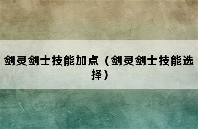 剑灵剑士技能加点（剑灵剑士技能选择）