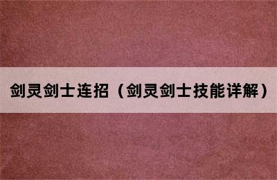 剑灵剑士连招（剑灵剑士技能详解）