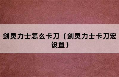 剑灵力士怎么卡刀（剑灵力士卡刀宏设置）