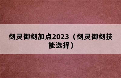 剑灵御剑加点2023（剑灵御剑技能选择）