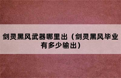 剑灵黑风武器哪里出（剑灵黑风毕业有多少输出）