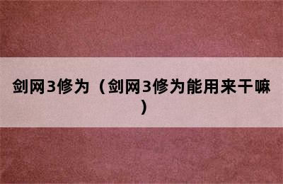 剑网3修为（剑网3修为能用来干嘛）