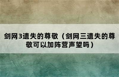 剑网3遗失的尊敬（剑网三遗失的尊敬可以加阵营声望吗）