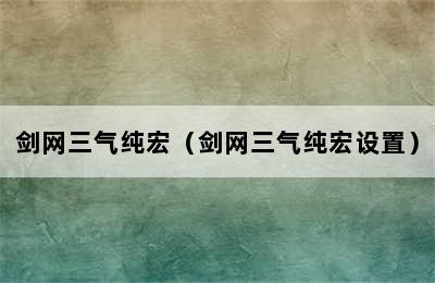 剑网三气纯宏（剑网三气纯宏设置）