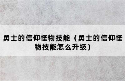 勇士的信仰怪物技能（勇士的信仰怪物技能怎么升级）