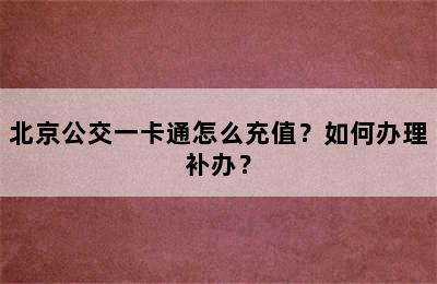 北京公交一卡通怎么充值？如何办理补办？