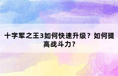 十字军之王3如何快速升级？如何提高战斗力？