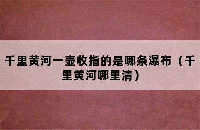 千里黄河一壶收指的是哪条瀑布（千里黄河哪里清）