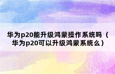 华为p20能升级鸿蒙操作系统吗（华为p20可以升级鸿蒙系统么）