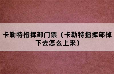 卡勒特指挥部门票（卡勒特指挥部掉下去怎么上来）