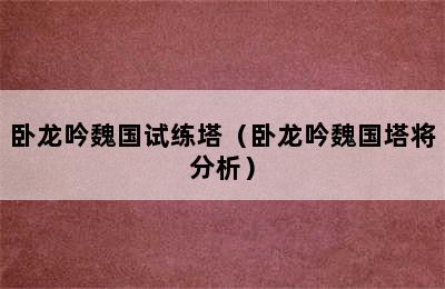 卧龙吟魏国试练塔（卧龙吟魏国塔将分析）