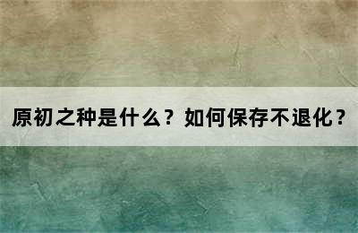 原初之种是什么？如何保存不退化？