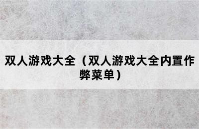 双人游戏大全（双人游戏大全内置作弊菜单）