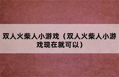 双人火柴人小游戏（双人火柴人小游戏现在就可以）