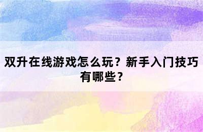 双升在线游戏怎么玩？新手入门技巧有哪些？