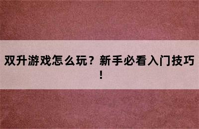 双升游戏怎么玩？新手必看入门技巧！