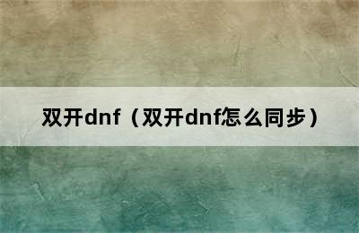 双开dnf（双开dnf怎么同步）